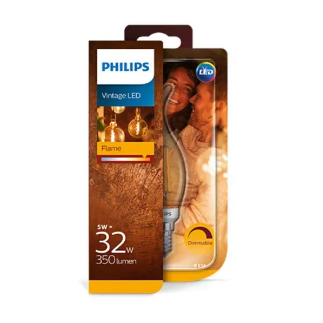 BEC LED Philips, soclu E14, putere 5W, forma flacara, lumina alb calda, alimentare 220 - 240 V, &quot;000008718696814130&quot; (timbru verde 0.45 lei)