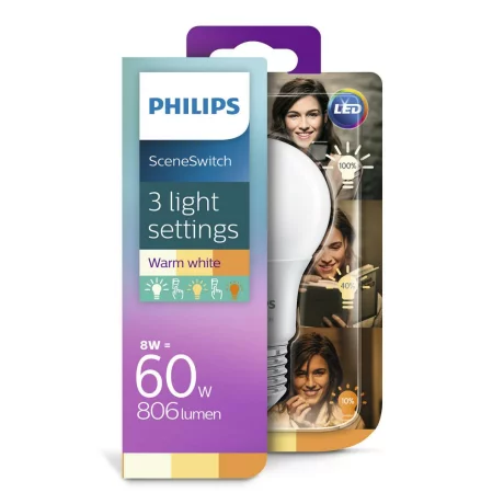 BEC LED Philips, soclu E27, putere 8W, forma clasic, lumina alb calda, alimentare 220 - 240 V, &quot;000008718696588840&quot; (timbru verde 0.45 lei)