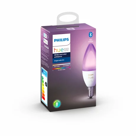 BEC smart LED Philips, soclu E14, putere 5.3W, forma lumanare, lumina multicolora, alimentare 220 - 240 V, &quot;000008718699726317&quot; (timbru verde 0.45 lei)