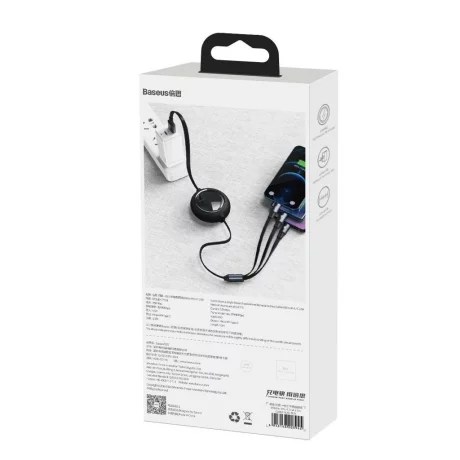 CABLU alimentare si date Baseus Bright Mirror One-for-three Retractable, pt. smartphone, USB la Micro-USB + Lightning Iphone + USB Type-C 3.5A, 1.2m, negru &quot;CAMLT-MJ01&quot; (timbru verde 0.08 lei) - 6953156203945