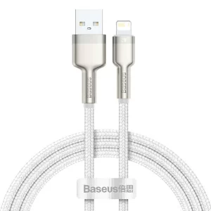 CABLU alimentare si date Baseus Cafule Metal, Fast Charging Data Cable pt. smartphone, USB la Lightning Iphone 2.4A, braided, 1m, alb &quot;CALJK-A02&quot; (timbru verde 0.08 lei) - 6953156202252