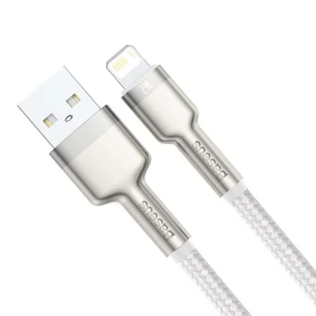 CABLU alimentare si date Baseus Cafule Metal, Fast Charging Data Cable pt. smartphone, USB la Lightning Iphone 2.4A, braided, 1m, alb &quot;CALJK-A02&quot; (timbru verde 0.08 lei) - 6953156202252