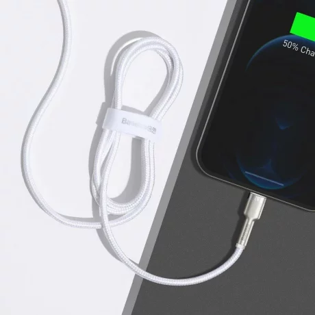 CABLU alimentare si date Baseus Cafule Metal, Fast Charging Data Cable pt. smartphone, USB la Lightning Iphone 2.4A, braided, 1m, alb &quot;CALJK-A02&quot; (timbru verde 0.08 lei) - 6953156202252