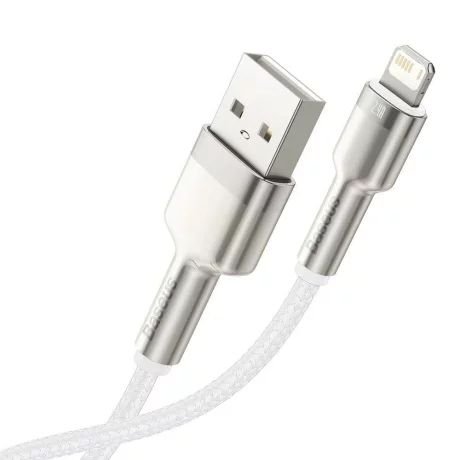 CABLU alimentare si date Baseus Cafule Metal, Fast Charging Data Cable pt. smartphone, USB la Lightning Iphone 2.4A, braided, 1m, alb &quot;CALJK-A02&quot; (timbru verde 0.08 lei) - 6953156202252
