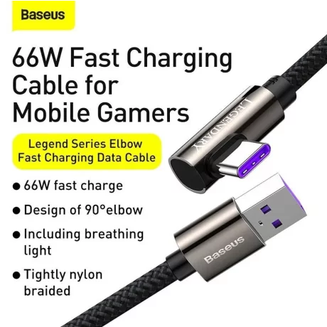 CABLU alimentare si date Baseus Legend Elbow, Fast Charging Data Cable pt. smartphone, USB la USB Type-C 66W, braided, 2m, negru &quot;CATCS-C01&quot; (timbru verde 0.08 lei) - 6953156207547