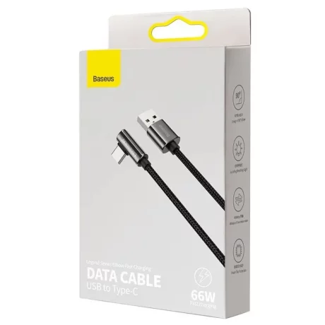 CABLU alimentare si date Baseus Legend Elbow, Fast Charging Data Cable pt. smartphone, USB la USB Type-C 66W, braided, 2m, negru &quot;CATCS-C01&quot; (timbru verde 0.08 lei) - 6953156207547