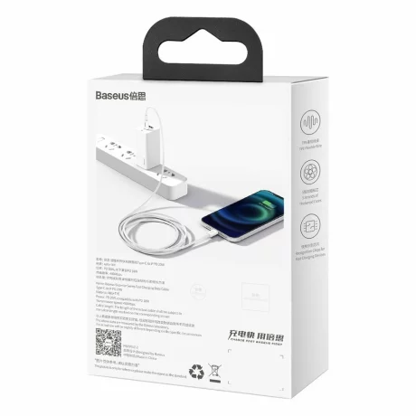 CABLU alimentare si date Baseus Superior, Fast Charging Data Cable pt. smartphone, USB Type-C la Lightning Iphone PD 20W, 1m, alb &quot;CATLYS-A02&quot; (timbru verde 0.08 lei) - 6953156205314