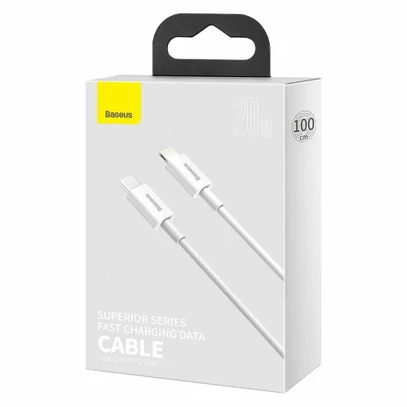 CABLU alimentare si date Baseus Superior, Fast Charging Data Cable pt. smartphone, USB Type-C la Lightning Iphone PD 20W, 1m, alb &quot;CATLYS-A02&quot; (timbru verde 0.08 lei) - 6953156205314