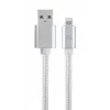CABLU alimentare si date GEMBIRD, pt. smartphone, USB 2.0 (T) la Lightning (T), 1.8m, premium, conectori auriti, cablu cu impletire din bumbac, argintiu, &quot;CCB-mUSB2B-AMLM-6-S&quot; (timbru verde 0.08 lei)