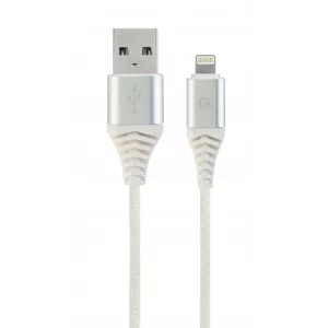 CABLU alimentare si date GEMBIRD, pt. smartphone, USB 2.0 (T) la Lightning (T), 1m, premium, cablu cu impletire din bumbac, alb cu conectori argintii, &quot;CC-USB2B-AMLM-1M-BW2&quot; (timbru verde 0.08 lei)
