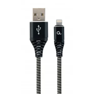CABLU alimentare si date GEMBIRD, pt. smartphone, USB 2.0 (T) la Lightning (T), 1m, premium, cablu cu impletire din bumbac, negru cu insertii albe, &quot;CC-USB2B-AMLM-1M-BW&quot; (timbru verde 0.08 lei)
