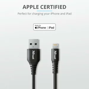 CABLU alimentare smartphone Trust, Lightning (T) la USB 2.0 (T), plastic, lungime 1 m, negru, &quot;TR-23566&quot; (timbru verde 0.08 lei)