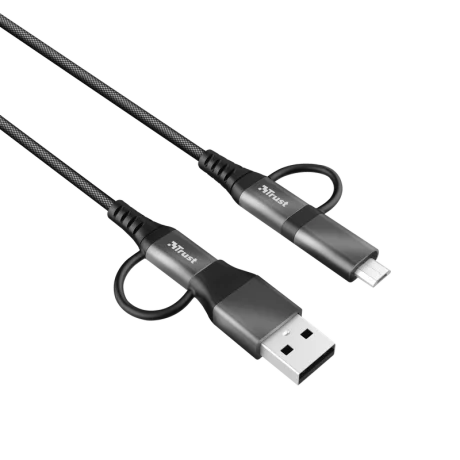 CABLU alimentare smartphone Trust, Micro-USB (T) | USB Type-C (T) la USB 2.0 (T) | USB Type-C (T), material impletit (braided), lungime 1 m, negru, &quot;TR-23573&quot; (timbru verde 0.08 lei)