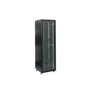 Rack 42U 600x800, montare pe podea, usa din sticla, panouri laterale detasabile si securizate, dezasamblat, culoare negru RAL 9004, DATEUP &quot;MS2.6842.9001&quot;