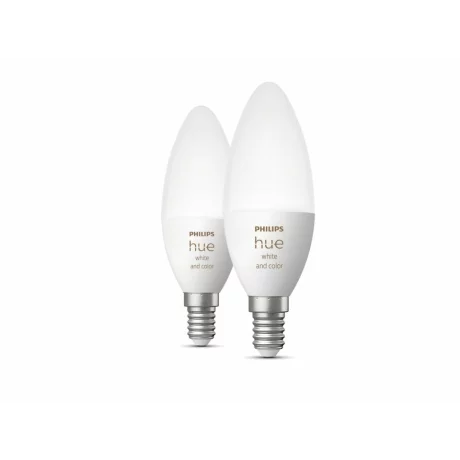 SET 2 becuri smart LED Philips, soclu E14, putere 5.3W, forma lumanare, lumina multicolora, alimentare 220 - 240 V, &quot;000008718699726331&quot; (timbru verde 0.9 lei)