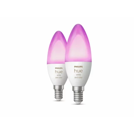 SET 2 becuri smart LED Philips, soclu E14, putere 5.3W, forma lumanare, lumina multicolora, alimentare 220 - 240 V, &quot;000008718699726331&quot; (timbru verde 0.9 lei)