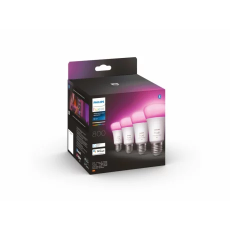 Set 4 becuri smart LED Philips, soclu E27, putere 6.5 W, forma clasic, lumina multicolora, alimentare 220 - 240 V, &quot;8719514328402&quot; (timbru verde 1.80 lei)