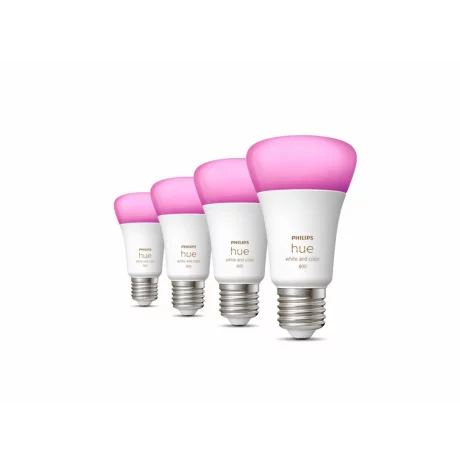 Set 4 becuri smart LED Philips, soclu E27, putere 6.5 W, forma clasic, lumina multicolora, alimentare 220 - 240 V, &quot;8719514328402&quot; (timbru verde 1.80 lei)
