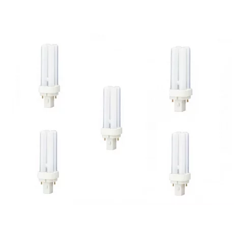 SET 5 becuri fluorescent Panasonic, soclu G24D-1, putere 10W, forma liniar, lumina alb calda, alimentare 220 - 240 V, &quot;FDS10E27/2D-5&quot; (timbru verde 2.25 lei)