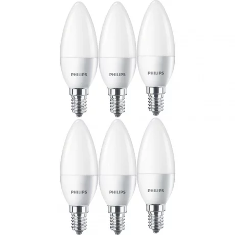 SET 6 becuri LED Philips, soclu E27, putere 5.5W, forma lumanare, lumina alb calda, alimentare 220 - 240 V, &quot;000008718696829912&quot; (timbru verde 2.7 lei)