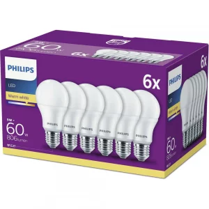SET 6 becuri LED Philips, soclu E27, putere 9W, forma clasic, lumina alb calda, alimentare 220 - 240 V, &quot;000008718696829998&quot; (timbru verde 2.7 lei)