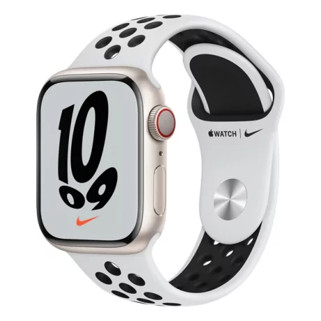 SMARTWATCH Apple Watch Nike S7 GPS, 41mm  Starlight Aluminium Case with Pure Platinum/Black Nike Sport Band &quot;mkn33wb/a&quot; (include timbru verde 0.45 lei)