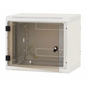 TRITON RACK de PERETE sectiune simpla 12U 400mm adancime usa sticla panouri laterale fixe sectiuni, sectiuni acces cabluri sus/jos/spate securizare cu cheie, 1 pereche montanti reglabili IP30 gri &quot;RBA-12-AS4-CAX-A1&quot;