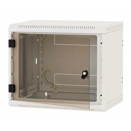 TRITON RACK de PERETE sectiune simpla 12U 400mm adancime usa sticla panouri laterale fixe sectiuni, sectiuni acces cabluri sus/jos/spate securizare cu cheie, 1 pereche montanti reglabili IP30 gri &quot;RBA-12-AS4-CAX-A1&quot;