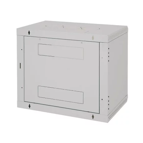 TRITON RACK de PERETE sectiune simpla 12U 600mm adancime usa sticla panouri laterale fixe sectiuni, sectiuni acces cabluri sus/jos/spate securizare cu cheie, 1 pereche montanti reglabili IP30 gri &quot;RBA-12-AS6-CAX-A1&quot;