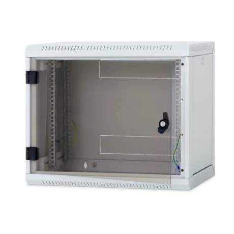 TRITON RACK de PERETE sectiune simpla 6U 400mm adancime usa sticla panouri laterale fixe sectiuni, sectiuni acces cabluri sus/jos/spate securizare cu cheie, 1 pereche montanti reglabili IP30 gri &quot;RBA-06-AS4-CAX-A1&quot;