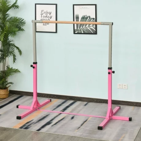 Bara de gimnastica copii, Otel/Lemn, 200x120x150 cm, 75 kg, Roz