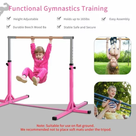 Bara de gimnastica copii, Otel/Lemn, 200x120x150 cm, 75 kg, Roz