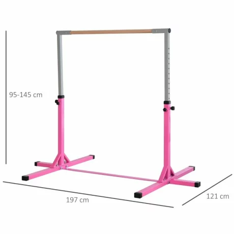 Bara de gimnastica copii, Otel/Lemn, 200x120x150 cm, 75 kg, Roz