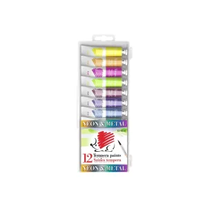 Acuarele tempera Ico Arici Neon și Metal 12 ml, 12 culori/set