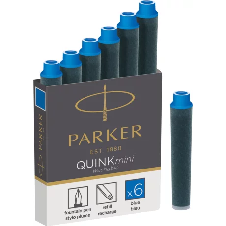 Set 6 Cartuse Mini Size Proprietar Parker Quink Blue Lavabil