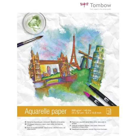 Hartie pentru pictura in acuarela 24 x 32 cm, 15 file, 300 g/m²