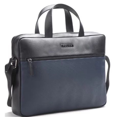 Geanta Laptop Police Leather Anthemis Black - Navy