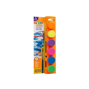 Acuarele tempera Carioca Neon 6 culori x 25 ml + pensulă, la blister