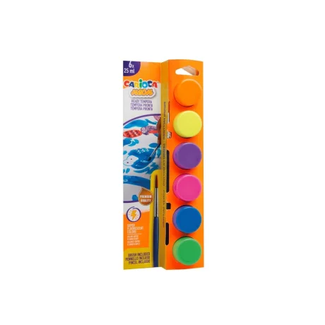 Acuarele tempera Carioca Neon 6 culori x 25 ml + pensulă, la blister
