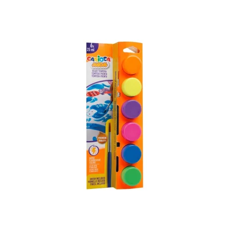 Acuarele tempera Carioca Neon 6 culori x 25 ml + pensulă pe blister