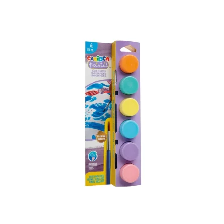 Acuarele tempera Carioca Pastel 6 culori x 25 ml + pensulă pe blister