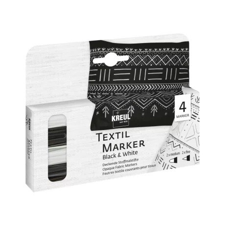 Markere pentru textile Opak Black&amp;White Kreul, 4 buc/set