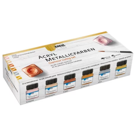 Vopsea acrilică metallic Glamour Living Kreul, set 6 buc x 20 ml