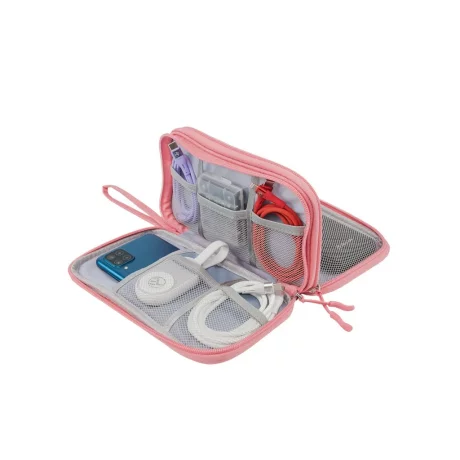 Geantă Tellur pentru organizare cabluri și accesorii, 21 x 12,5 x 6 cm, poliester, roz