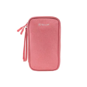 Geantă Tellur pentru organizare cabluri și accesorii, 21 x 12,5 x 6 cm, poliester, roz