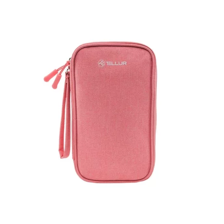 Geantă Tellur pentru organizare cabluri și accesorii, 21 x 12,5 x 6 cm, poliester, roz