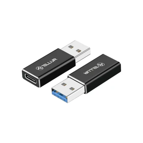 Adaptor Tellur USB-A (tată) la USB-C (mamă), aluminiu