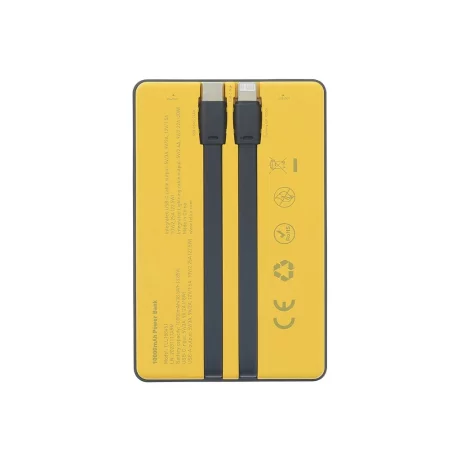 Baterie externă Tellur 10000mAh, USB-C + Lightning cabluri incorporate, QC3.0, PD, galben