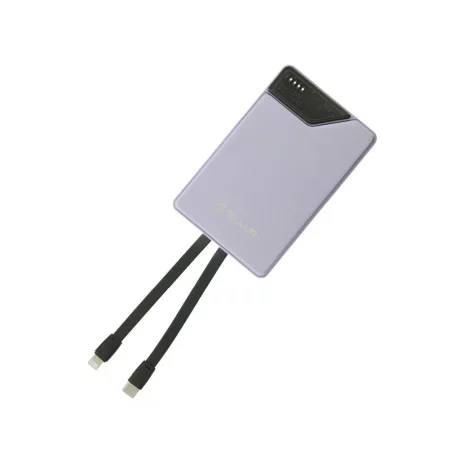 Baterie externă Tellur 10000mAh, USB-C + Lightning cabluri incorporate, QC3.0, PD, mov