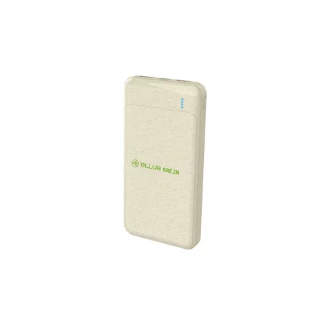 Baterie externă Tellur Green PD103 10000mAh 2xQC3.0 + PD 18W, crem